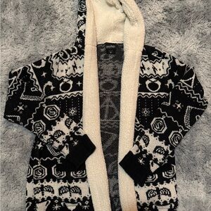 Harry Potter Horcrux Fair Isle Sherpa Knitted Cardigan Hooded Black Hallows Sz M